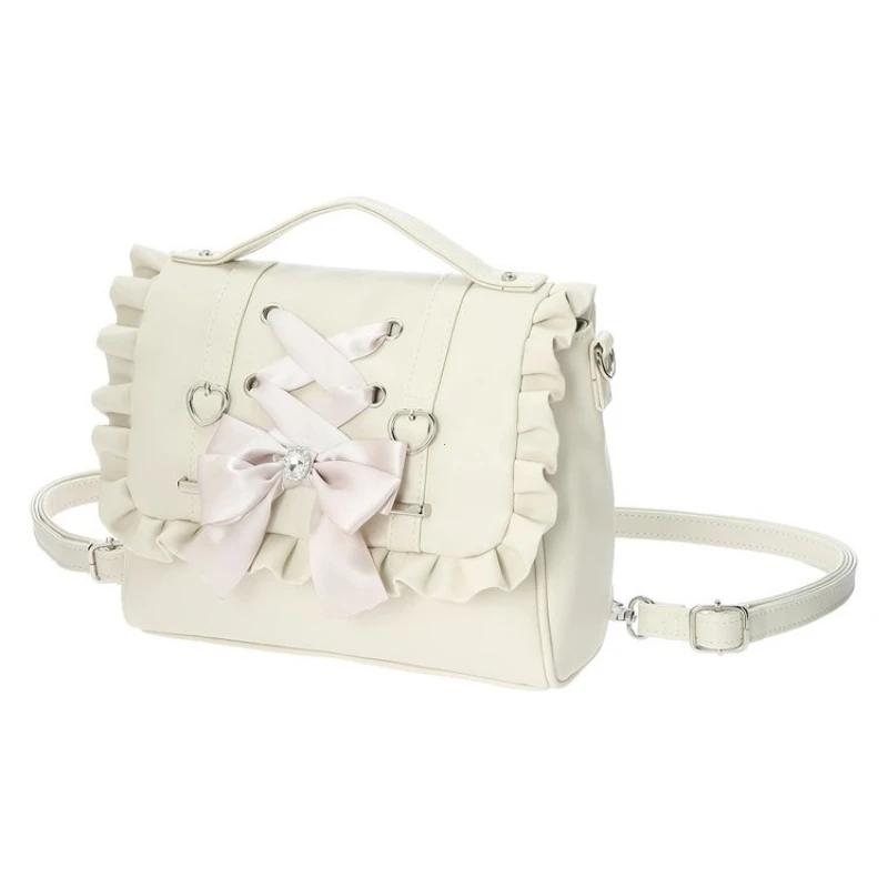 Sweet Bow Pink Mochila Women Fairyocre Aesthetic Handle Leather Crossbody Bags Ladies Lolita Large Capacity Square Mochilas