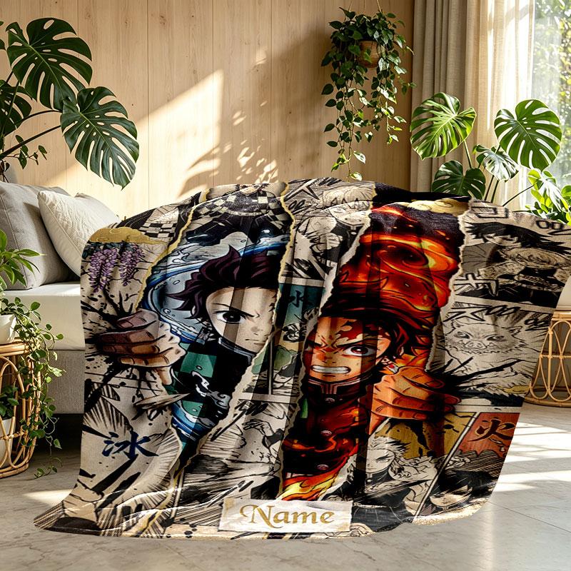 Individuelle Personalisierte Demon Slayer Druckdecke, Heimdekoration, Schlafzimmer, Sofa, Camping, Couch, Geschenke für Geburtstag Weihnachten
