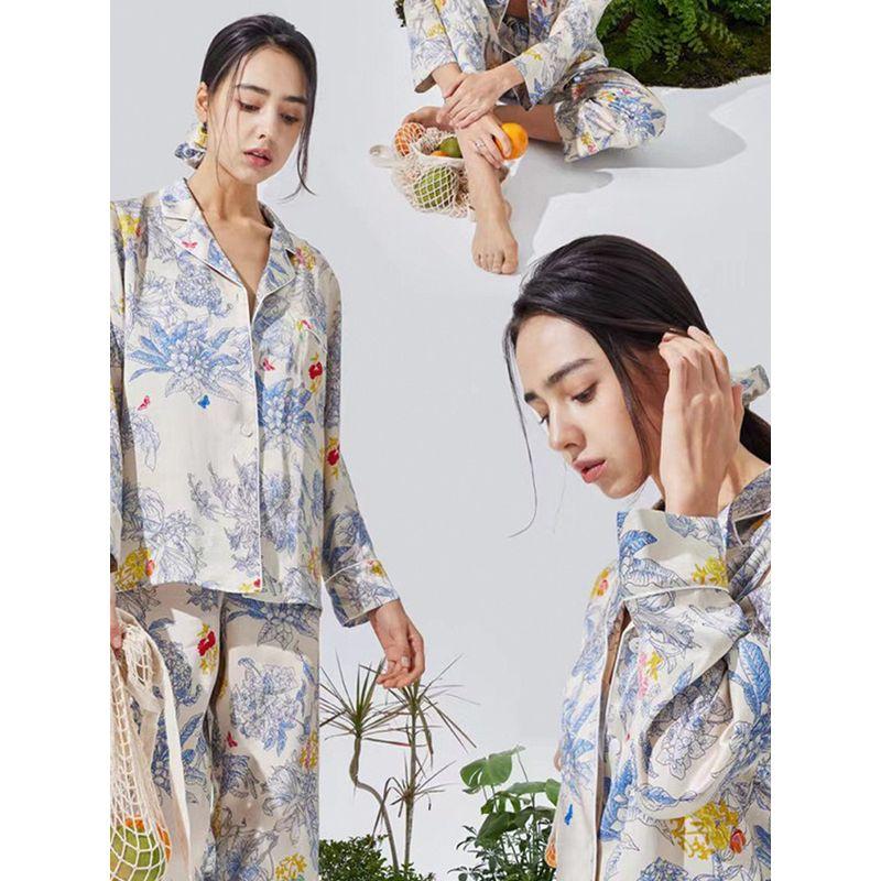 Widodo Thick Satin Pajamas Women Spring and Autumn Light Luxury High-End Silk High-Grade Modal Garden Summer Homewear