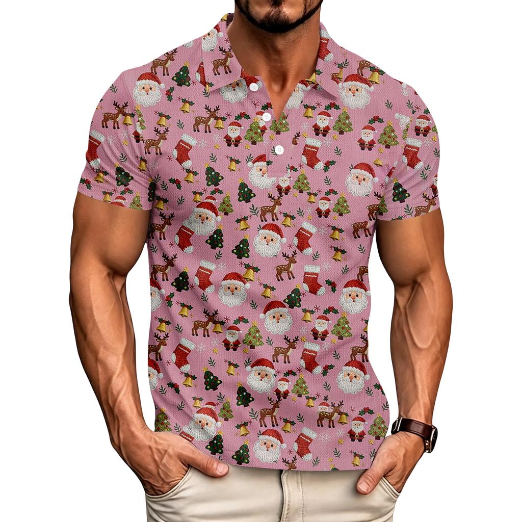 Men's Relaxed Fit Christmas Print Short Sleeve T-Shirt for Casual Holiday Wear