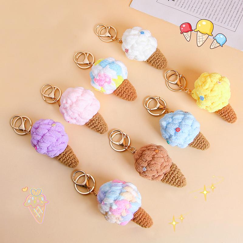 1PC Kids Kawaii Simulated Plush Ice Cream Cone Keychain Creative Cute Food Keyring Couple Key Holder Bag Pendant Decoration Toys