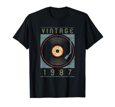 Vintage 1987 Vinyl Retro Turntable Birthday DJ Graphic T-shirt