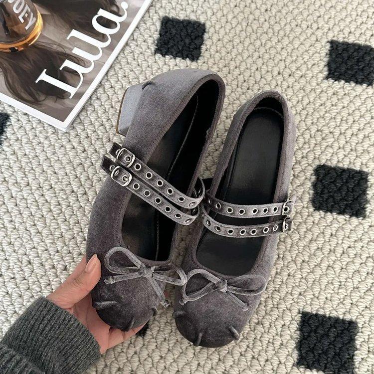 Princess on the Run~ French Soft-soled Velvet with Mary Jane Shoes Women's Early Spring Festival Fairy Bow Single Shoes