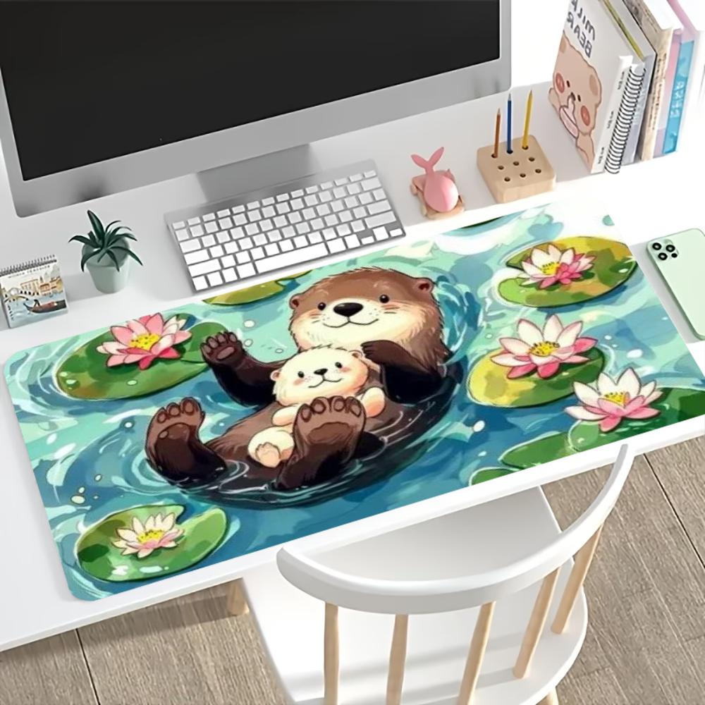 Lotus Pond Cute Otter Large Gaming Mouse Pad Non Slip Rubber Desk Mat Keyboard Mat For Pc Laptop Office Home Gaming Workstation