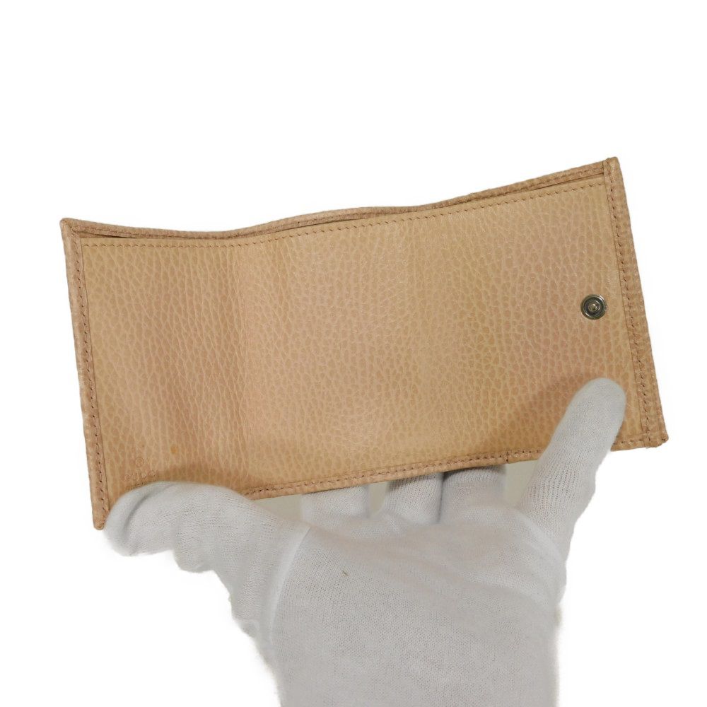 Used GG Marmont Double G Compact Wallet (9539), 735212, 7942, Calfskin Billfold Card Case and Coin Purse, Pink Beige,