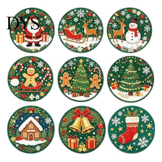 Kitchen Dining Table Accessories 9Pcs Christmas Wooden Coasters Set, Heat Resistant Cup Mats, Waterproof Pads for Round Protection Mats Home