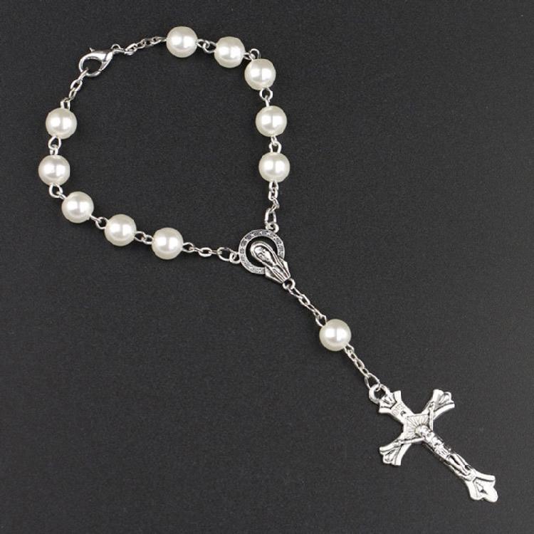 Crucifix Rosary Beads Bracelet Vintage Jesus Christ Crucifix Wristband Gift 2Pi