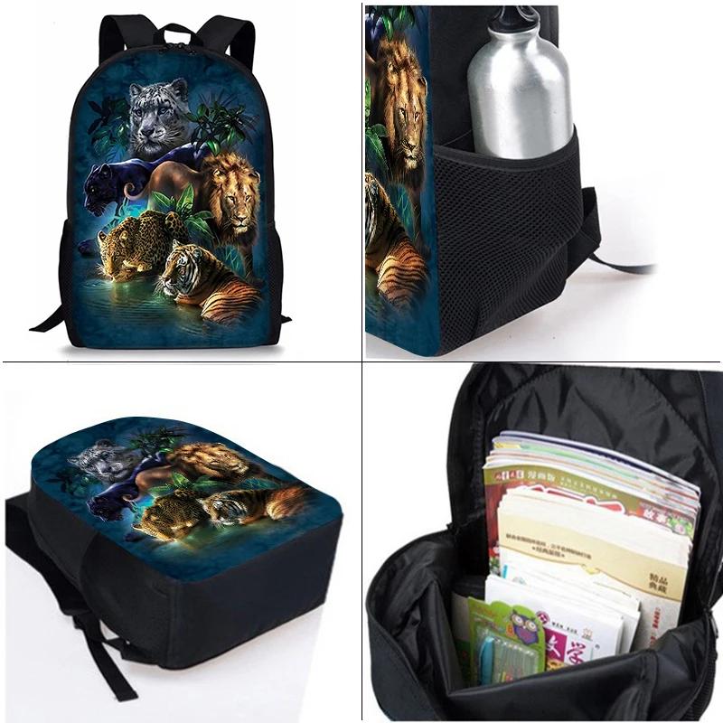 Tierwelt Biest Dreiteiliges Set Rucksäcke für Jungen und Mädchen Beste Geschenke 2D Flacher Cartoon Schulrucksack für Kinder