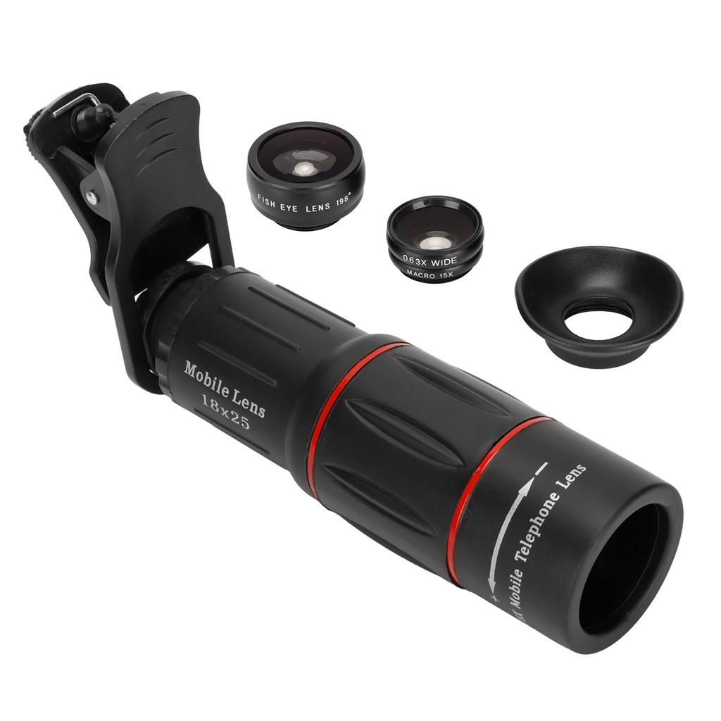 4 in 1 Handy-Kameraobjektiv-Set 18x Teleobjektiv Fisheye Makro Weitwinkelobjektiv für Smartphone Tablet