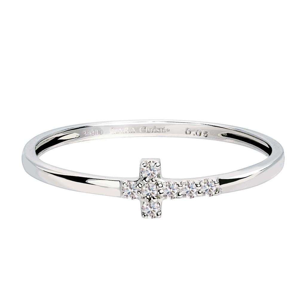 LARA Christie Platinum Ring with Diamond and Cross Size Pavé Design, PT900, 9, Lr71-0004-pt-09
