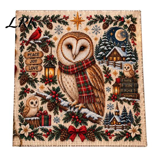Holiday Animal Needlepoint Patterns Christmas Cross Stitch Kit, Embroidery Starter Seasonal Handmade Present for Friends Pattern, Festive Craft