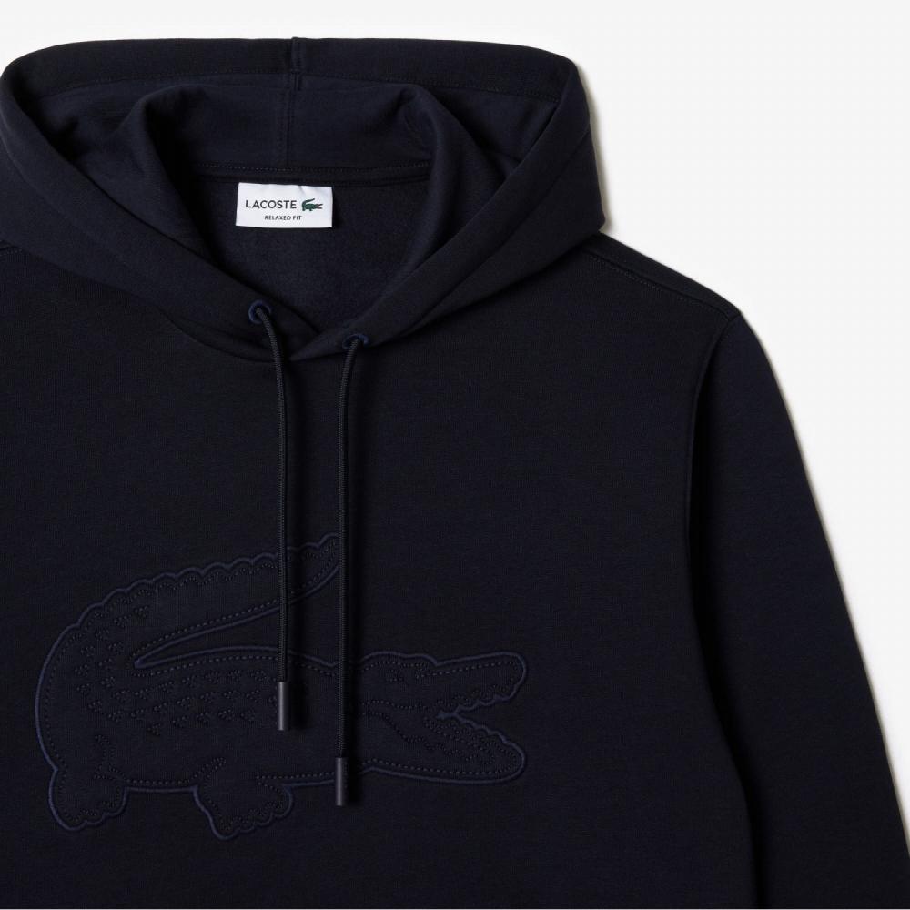 LACOSTE Mens Puff Croc Big Wording Embroidery Hooded T Shirt SH2105 53N HDE