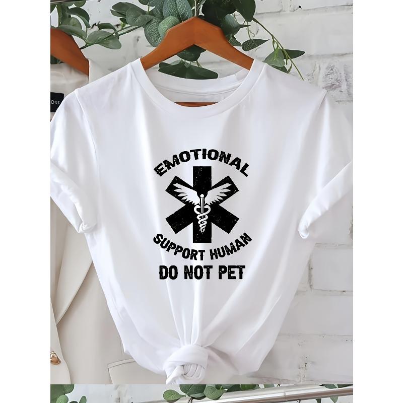 

Women S Emotional Support Human, Short Sleeve, Light Yellow, Summer & Spring Top, Playful Pet-Themed Design, Casual Wear|Playful Design S белый