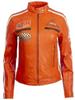 Women's Real Leather Racing Biker Jacket (QOOC) - Orange