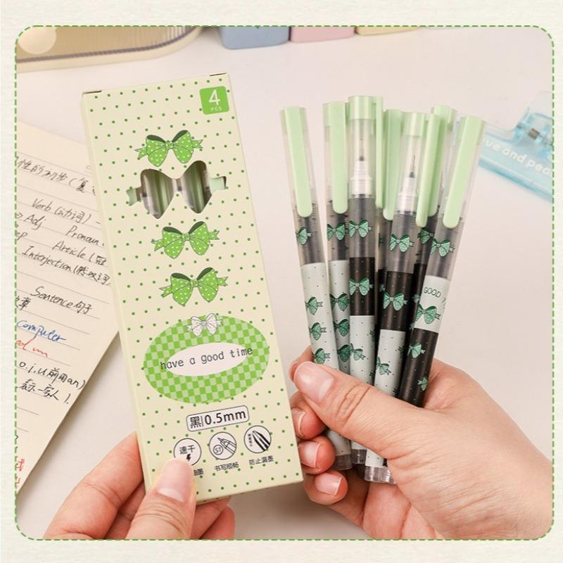 4Pcs Cute Cartoon Straight Liquid Type Ball Pens 0.5mm Black Drawing Neutral Pen Signature Pen Student School Office Supplies