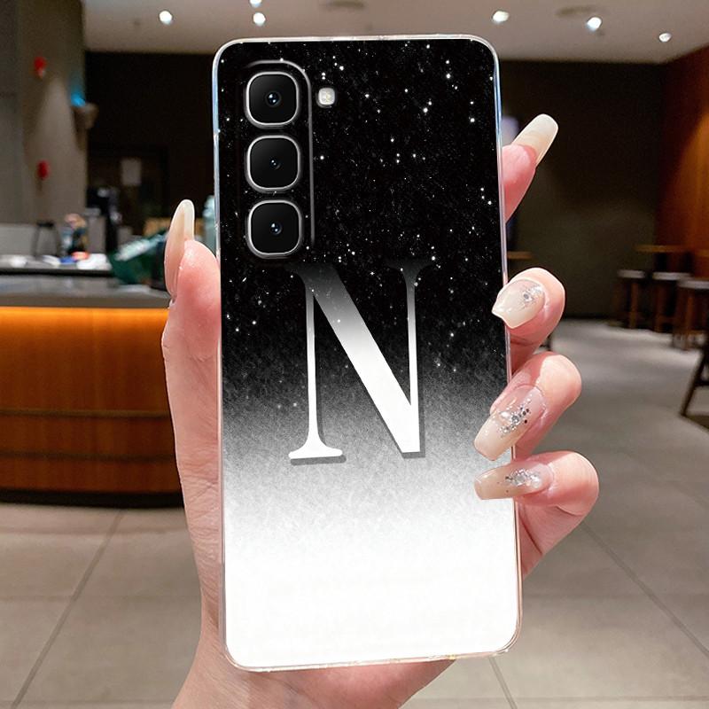 Phone Case For Infinix Hot 70 Jelly Clear TPU Anti-scratch Soft Casing Fashion A to Z Lucky Letter Flower Pattern Couple Shell