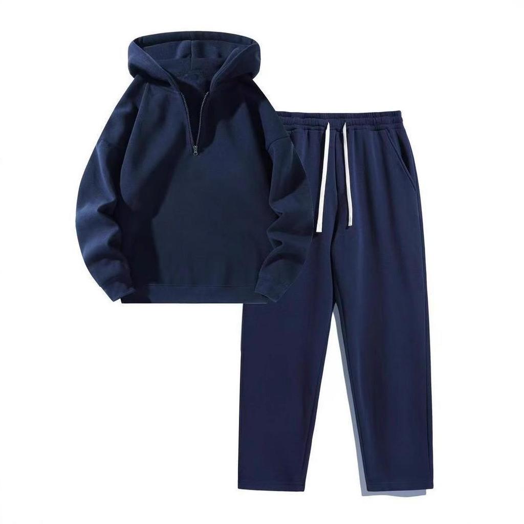 American Retro Unisex Half-Zip Hoodie Set - Loose Casual Style for Women