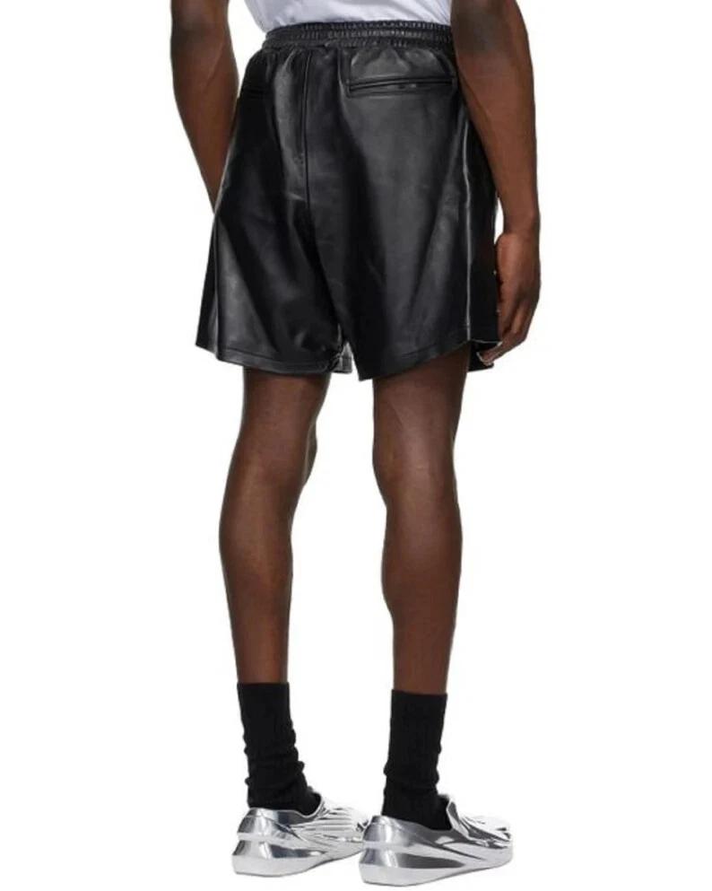 Handmade Leather Black Men's Pants Gym Sports Short Genuine Boxer With Pocket Lambskin