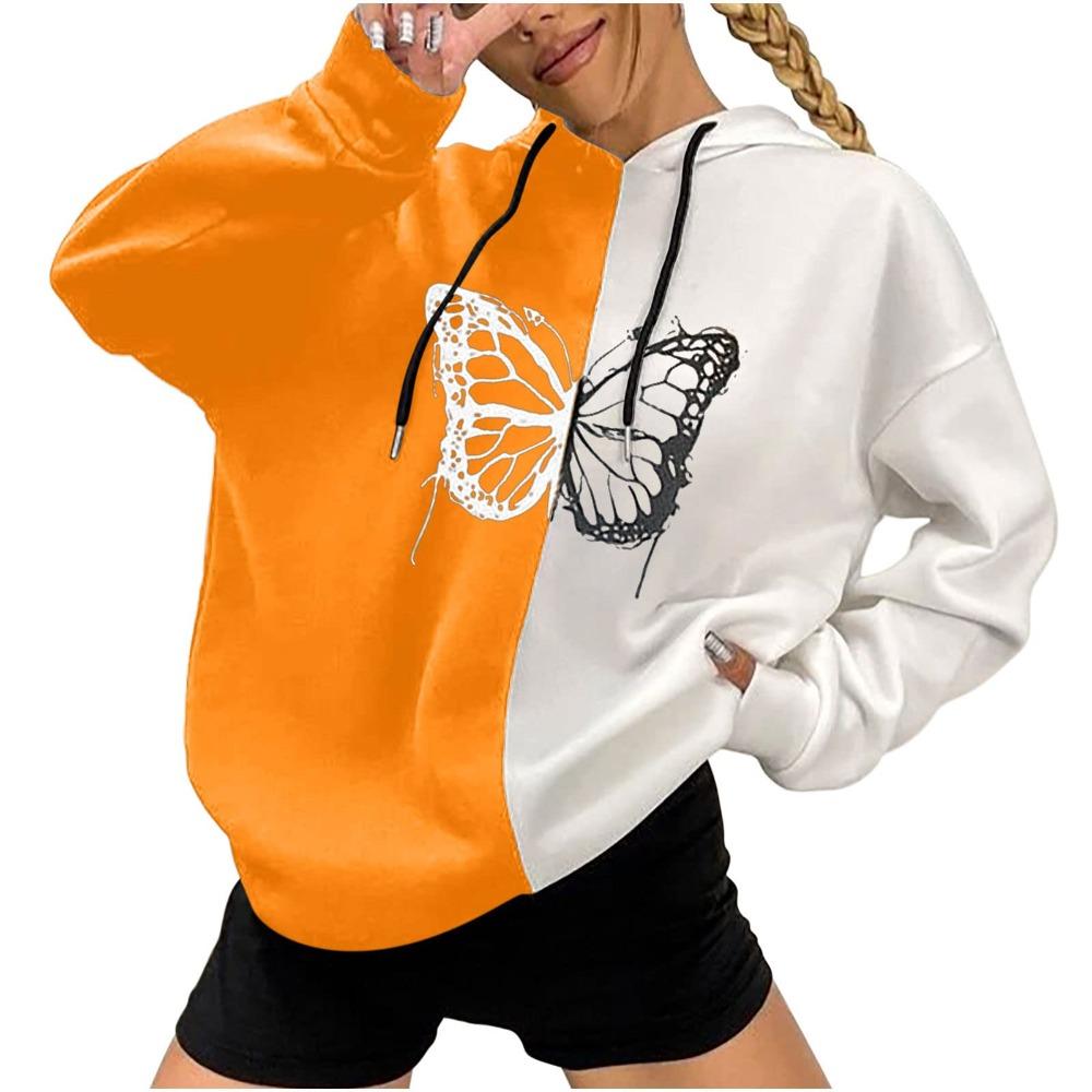 2025 Women's Tops Autumn and Winter Hoodies Ladies Loose Floral Butterfly Print 3d Print Fashion Casual Pullover Hoodies