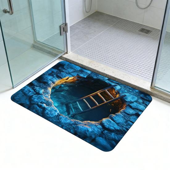 Floor Mat 3D Floor Strong Water Absorption Mat with Visual Effect Non-Slip Quick Drying Bathroom