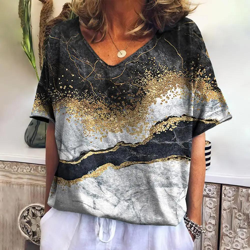 Women's 3D Print T-shirt Plus Size Harajuku Streetwear Casual V-neck Shirt