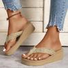 Fashion Straw Rope Weave Wedge Flip Flops Women Lightweight Thick Bottom Beach Slippers Woman 2025 Summer Clip Toe Platform Sandals