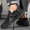Men's Low-top Leather Shoes Zipper Casual Sneakers Plus Size 39-46