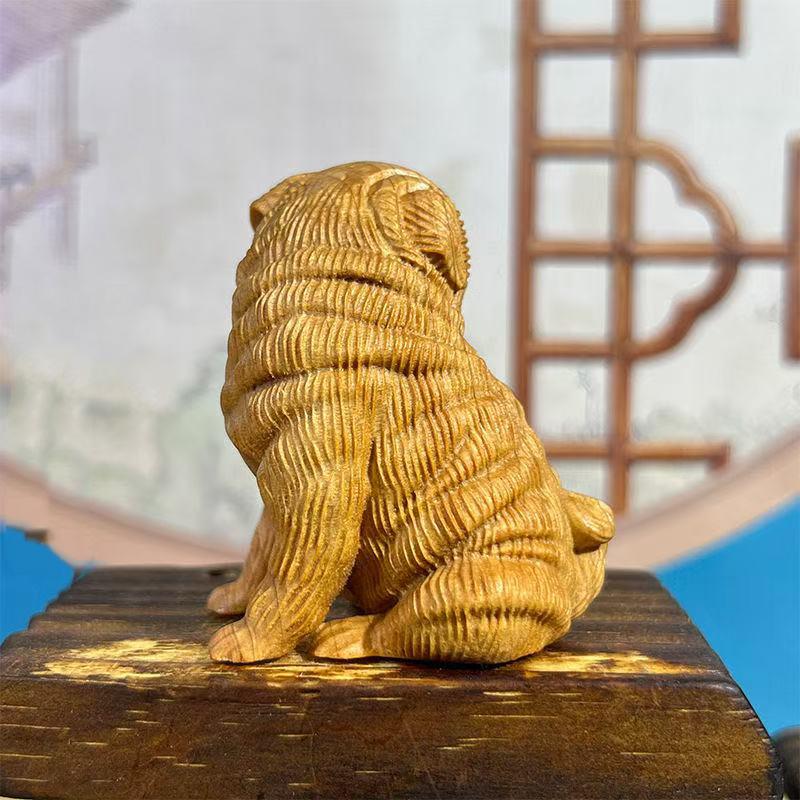 wood carving Shapi dog Small animals sculptures and figurines Cute Home Room Office Car Table decoration and accessories