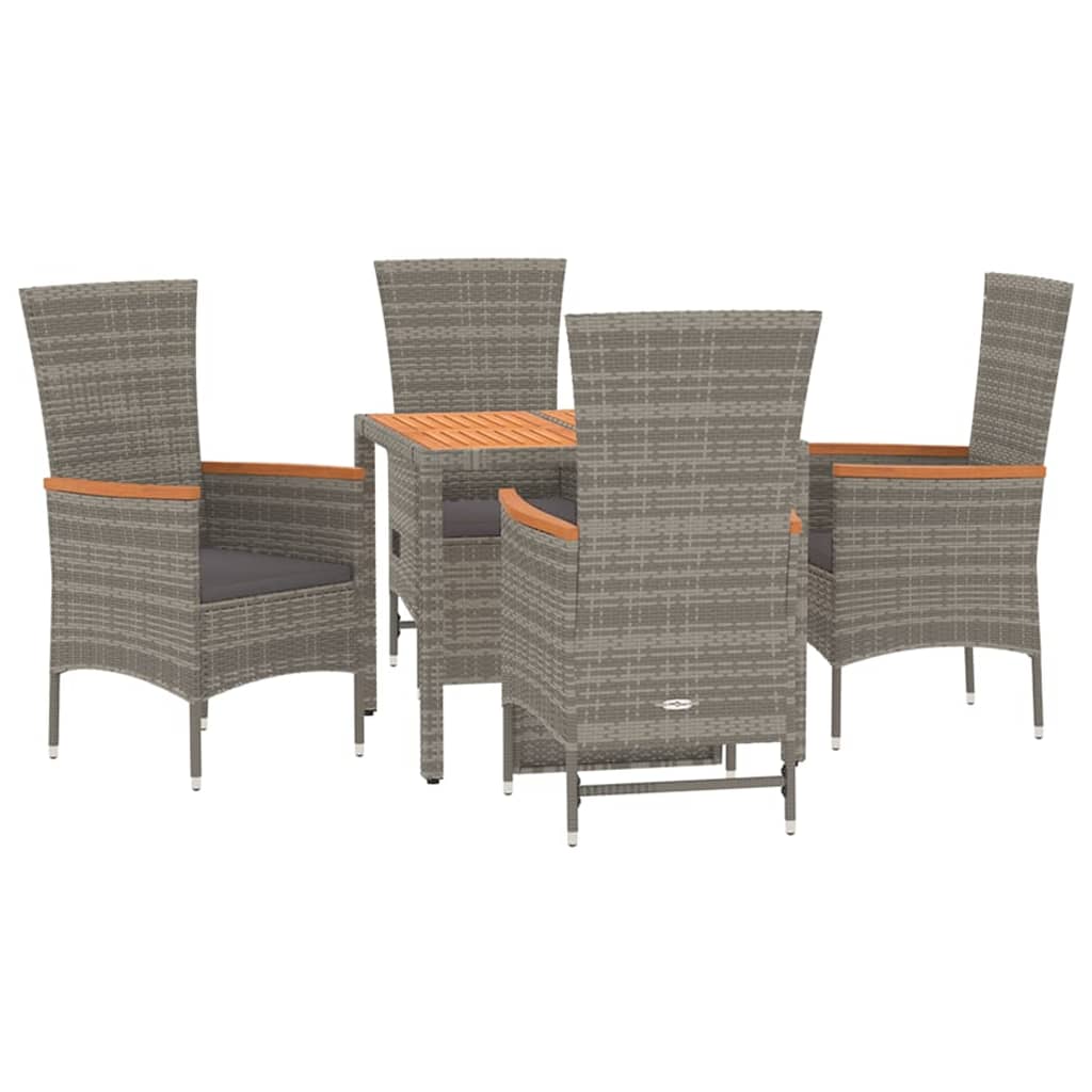 5 piece garden dining set with cushions gray poly rattan