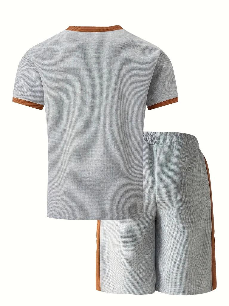 Men's Casual Solid Color Round Neck T-shirt and Short Sleeve Suit – Summer Sports Style 2025