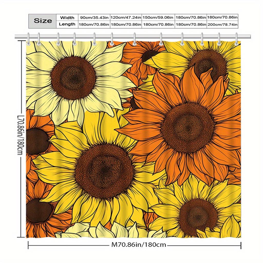 Sunflower Burst Shower Curtain: Embrace The Vibrant Floral Design, Soft Fabric, And Sunny Vibes For Your Bright Bathroom