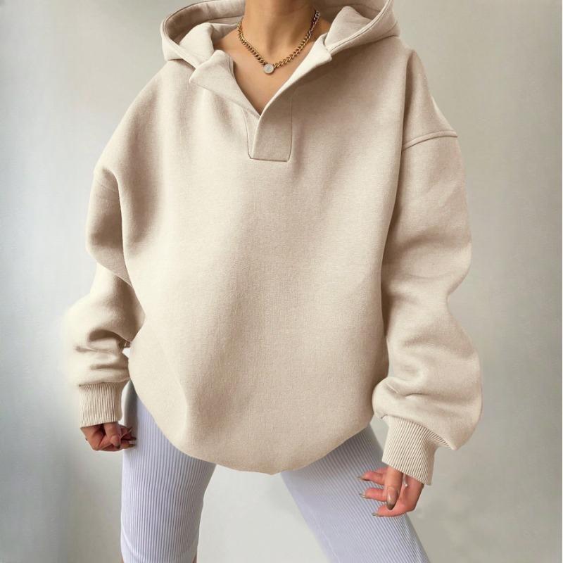 Women'S V Neck Oversized Hoodie with Pocket Classic Fleece Lined Sweatshirt Women Plain Sweatshirt