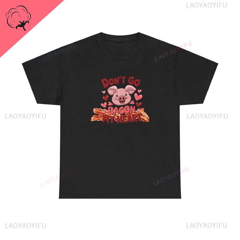 Valentine Pig Bacon Love TShirt Unisex Cotton Tee Heart Graphic Funny Animal Couples Gift Man Woman Fashion Shortsleev Tops