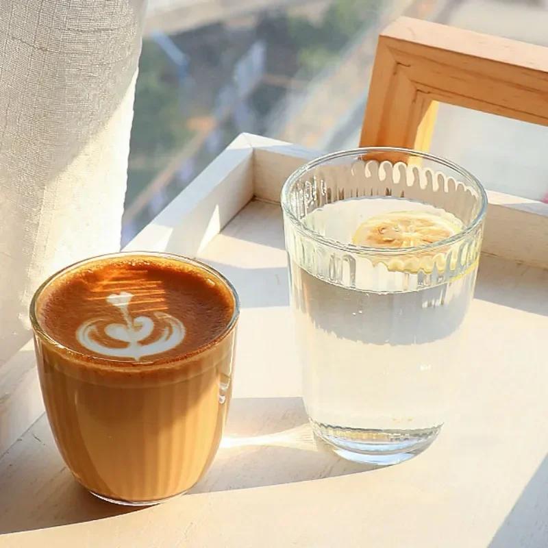 250ml/360ml Coffee Mugs Cafe Vintage Striped Cups Transparent Glass Latte Iced Coffee Cup Cold Extract Mocha Classic Drinkware