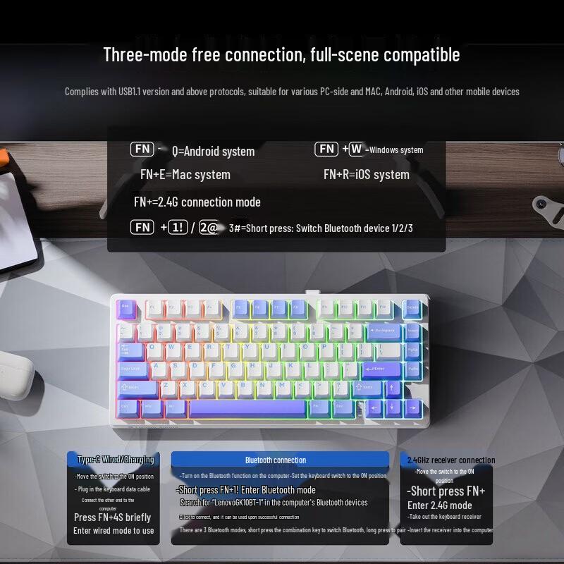 Lenovo GK10 80W Tri-Mode RGB Hot-Swappable Mechanical Keyboard