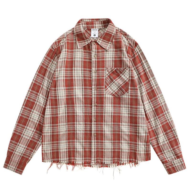 Mens Oversized Plaid Long Sleeve Shirt