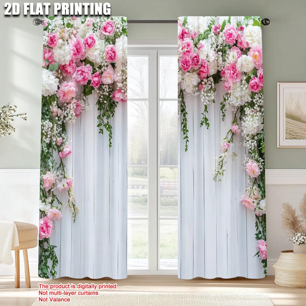 2pcs, Window Curtain 2D print Pink Floral Polyester Woven (without rod) Outdoor Decorations Use for Living Room, Bedroom, Office