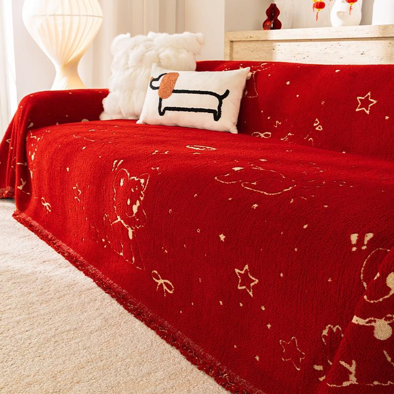 Red Festive Sofa Cover All-in-One Couch Blanket Universal Fit Home Decor