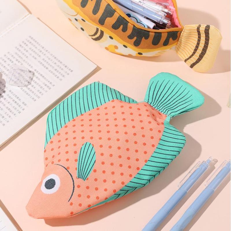 Creative Quirky Sea Fish Pencil Case Large-Capacity Fun Cartoon Organizer Bag Multi-Functional Storage Bag Stationery Case Gift