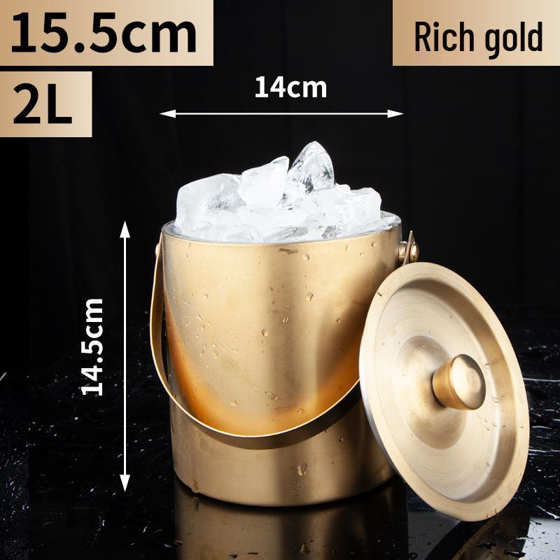 ChuanYue Gold Stainless Steel Double Layer Ice Bucket with Lid and Handle - 304 Internet Famous Beer Chiller
