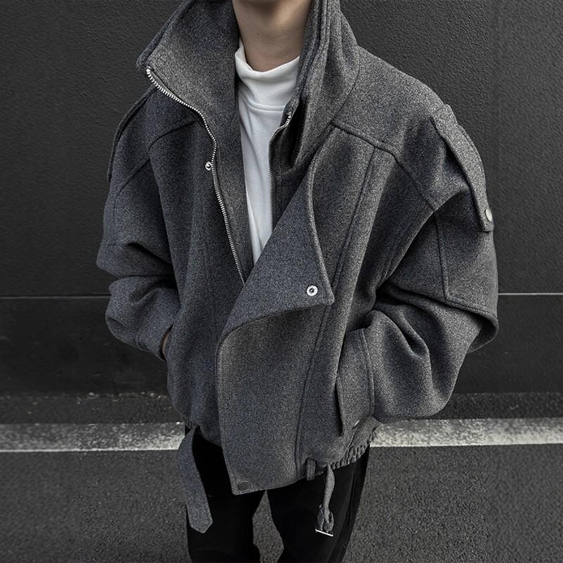 Mens Wool Blend Jacket Short Fit Fall Winter Clean Style Loose Casual Outerwear