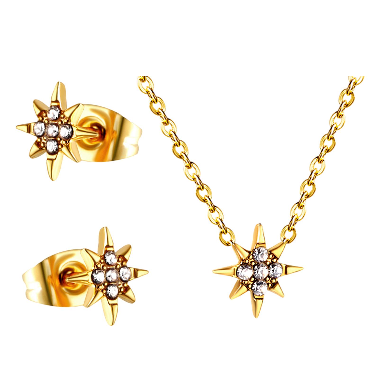 

Stylish Accessories Lucky Star Themed Earrings and Necklace Set Stainless Steel Jewelry with Subtle White Diamonds 1