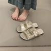 Flat-bottomed fashion sandals women's shoes 2025 summer French retro belt buckle lace gentle fairy word sandals
