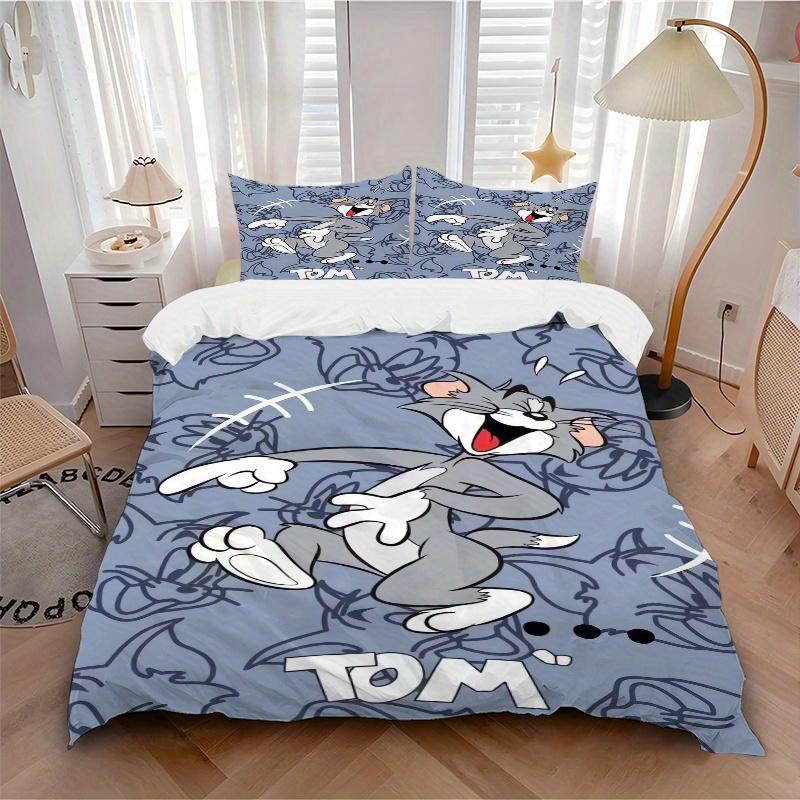 3pcs Tom Cat Bedding Set - 1 Soft Quilt Cover + 2 Pillowcases, Machine Washable - Suitable for All Seasons, Perfect Gift for Family and Friends.F095