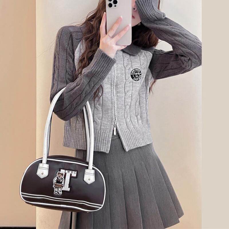 TonLion Women's Autumn Color-Block Cable-Knit Zip Cardigan