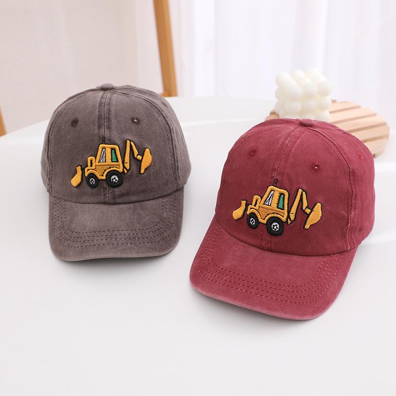4-7Y Cartoon Car Children Baseball Hat Retro Washed Cotton Kids Sunshade Peaked Cap Solid Color Boys Girls Visors Caps