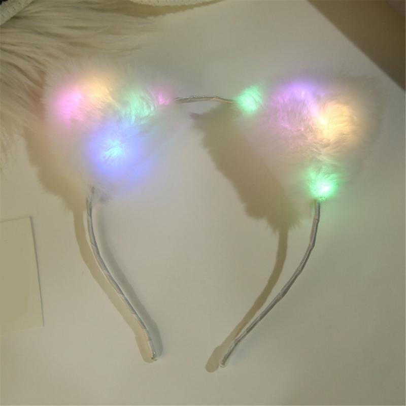 Comfortable Lovely Kitten Ear Headbands With Glowing LED Light For Halloween Christmas Parties Plush Headwear