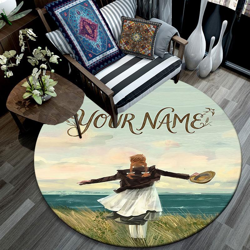 Custom Name,Anne of Green Gables Pattern Round rug,Carpet Rug for Living Room Bedroom Playroom ,Non-slip Floor Mat,Holiday Gifts and Birthday Gifts.