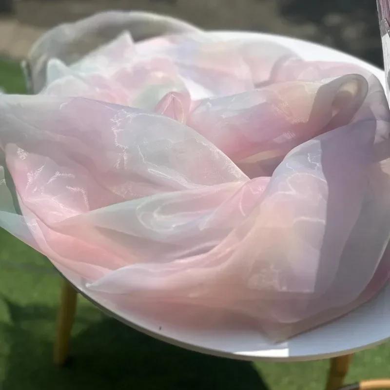 Gradient Color Translucent Yarn Fabric Children's Day Party Background Decoration Runway Show Dress Originality Fashion Cloth