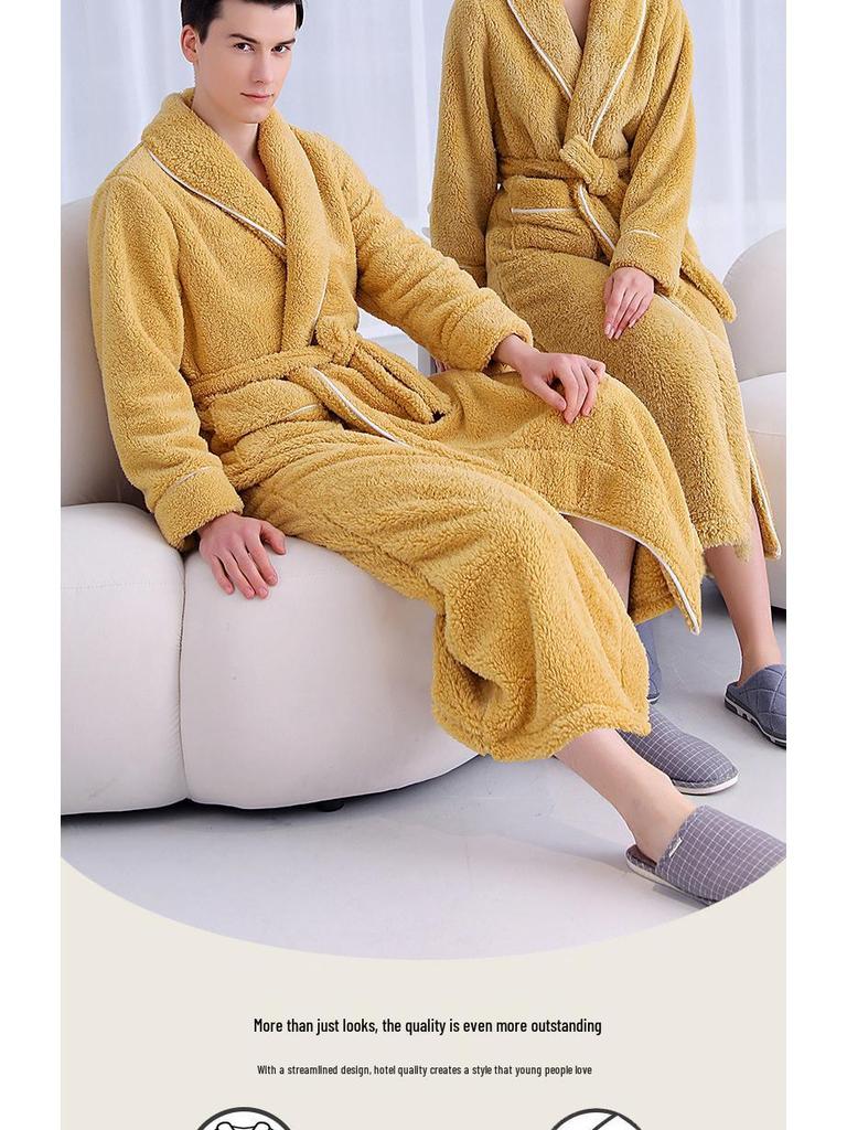 Women's and Men's Extra Long Plush Robe - Thickened Shu Cotton Fleece Bathrobe, Plus Size Homewear for Autumn and Winter